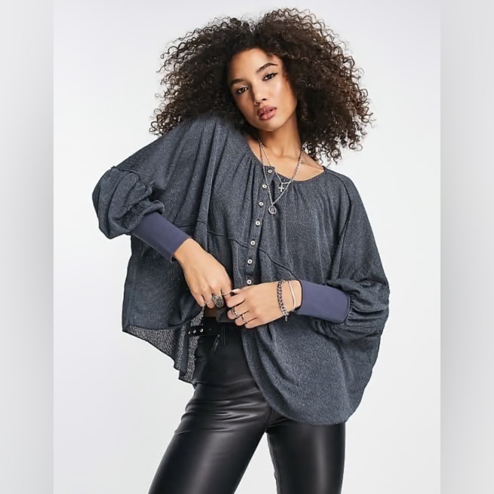 FREE PEOPLE “Marla” Women’s Textured Sheer Henley/ Oversized